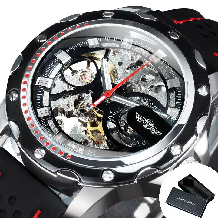 Montre automatique WINNER pour hommes, aiguilles lumineuses, montres mécaniques squelette pour l'extérieur, marque de luxe, bracelet en caoutchouc