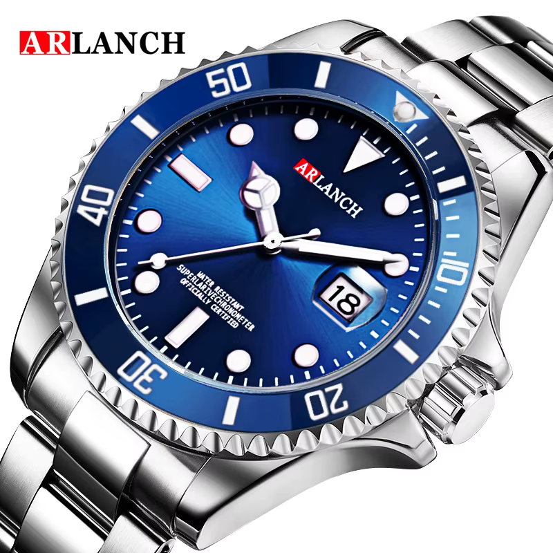 ARLANCH Top marque de luxe mode plongeur montre hommes 3 ATM étanche Date horloge noir Sport