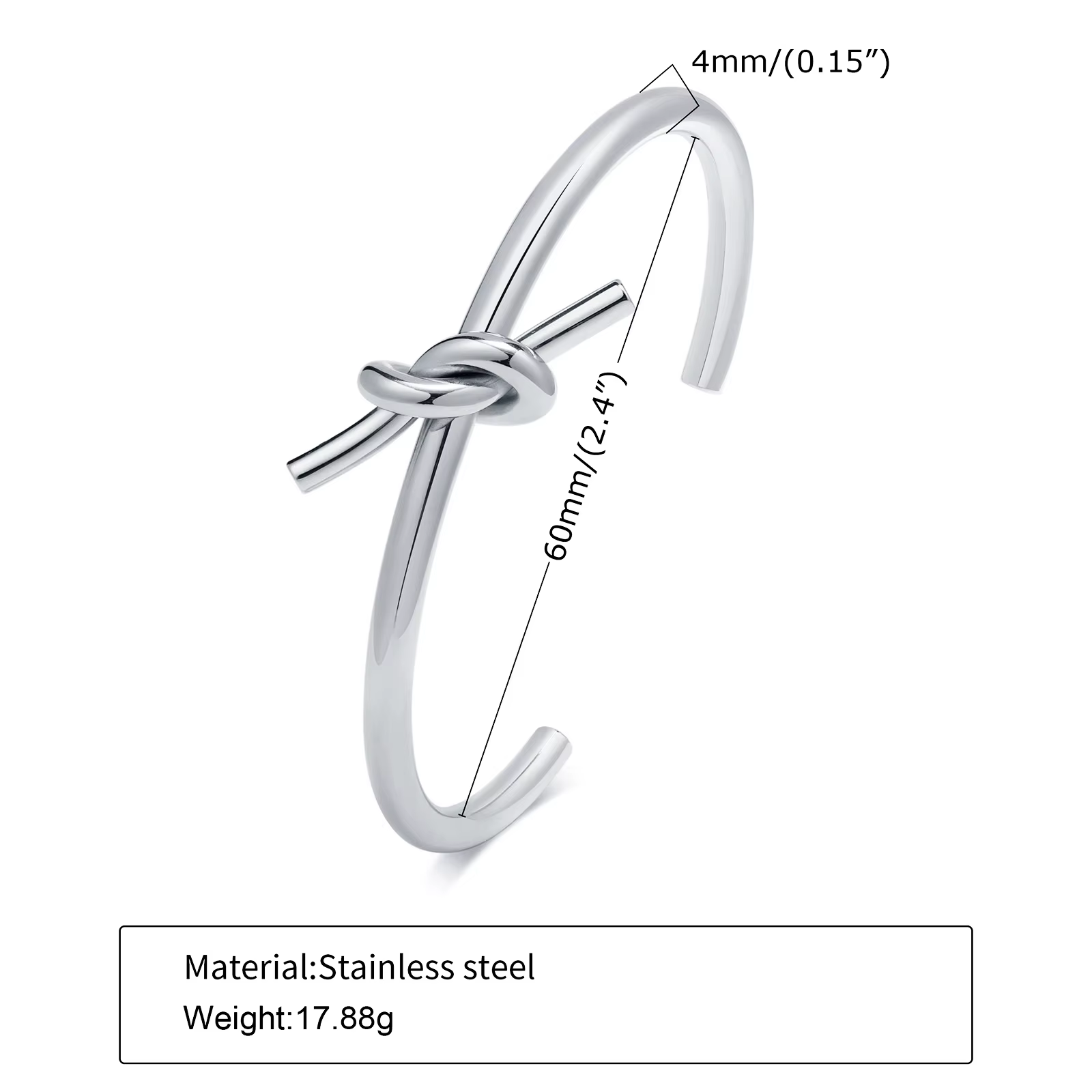 Bracelet en acier inoxydable à noeuds plaqué argent pour femmes occasions spéciales mariage anniversaire style tendance
