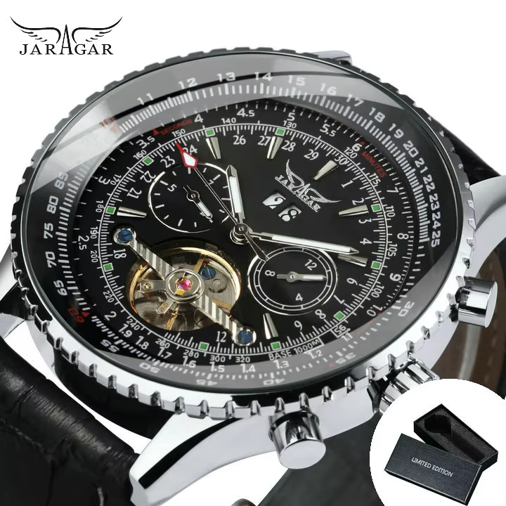 JARAGAR Tourbillon montre automatique pour hommes multifonction sous-cadrans sport militaire montres mécaniques bracelet en cuir de luxe nouveau