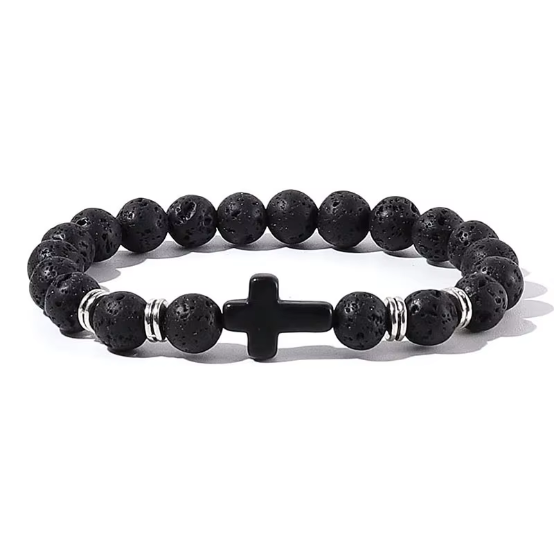 Bracelet holographique en pierre naturelle avec croix pour méditation et relaxation homme femme occasion spéciale