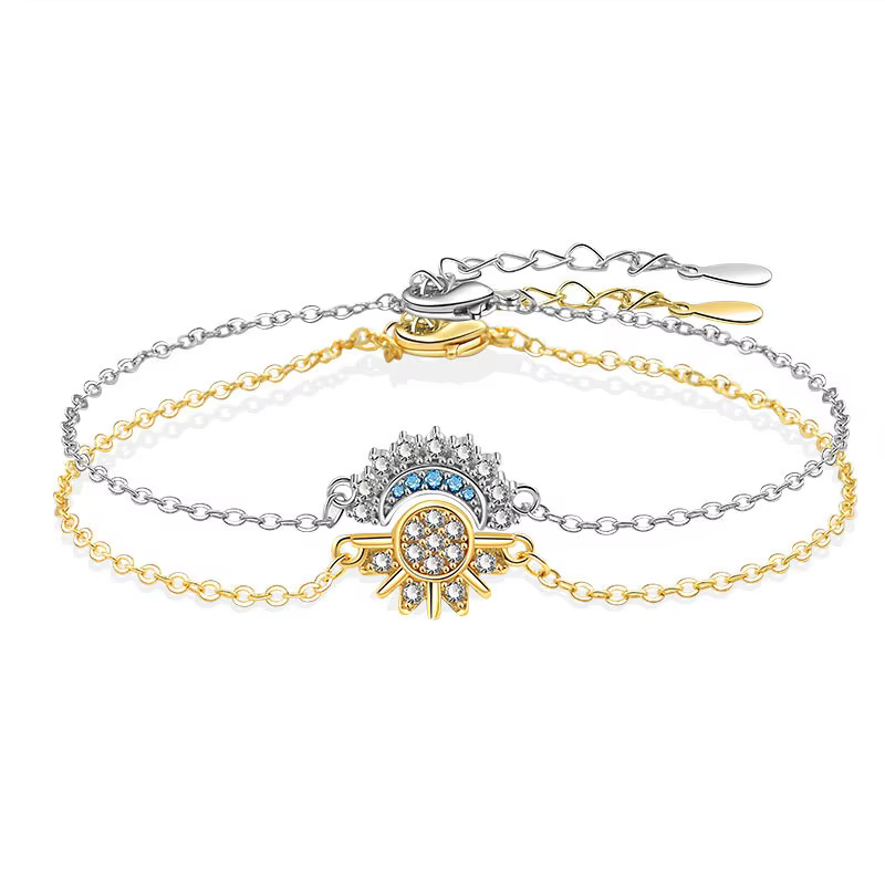 YILUOCD 2 pièces Bracelet soleil et lune en zircone cubique scintillante pour femmes ensemble de bracelets de Couple réglables cadeau de bijoux de fête de mariage