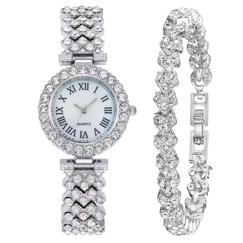 Montre pour femmes, montre analogique à quartz ornée de strass, ensemble bracelet, montre pour filles, cadeau, montre pour femmes.