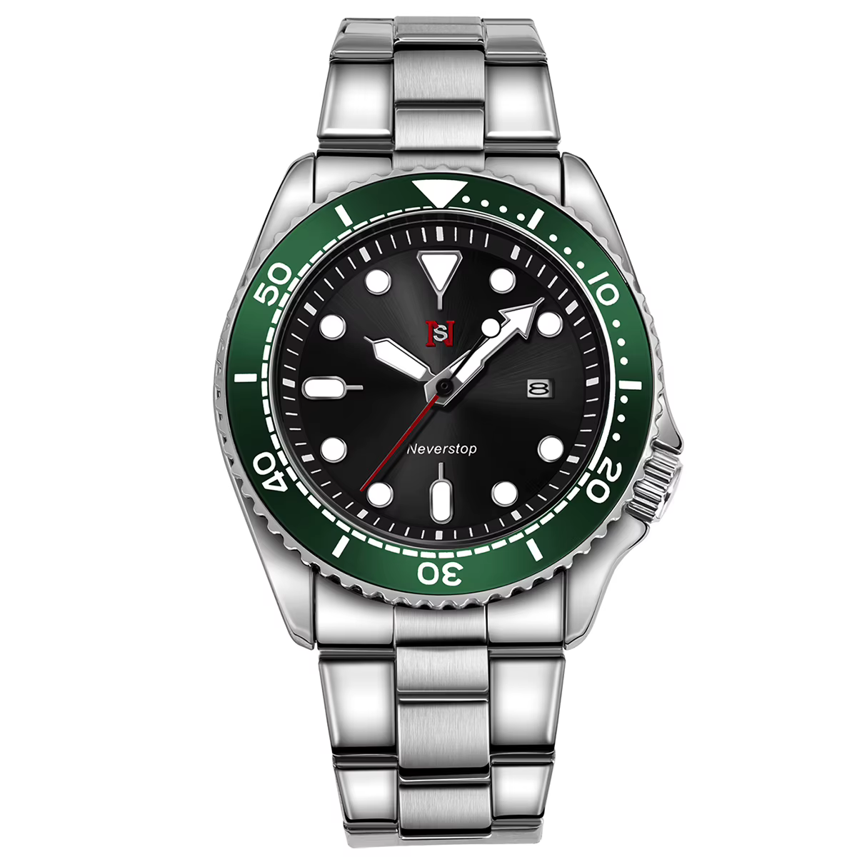 Montre de sport pour hommes NS | Cadran et marqueurs multicolores à haut contraste, lunette en céramique, bande en acier inoxydable, Style polyvalent