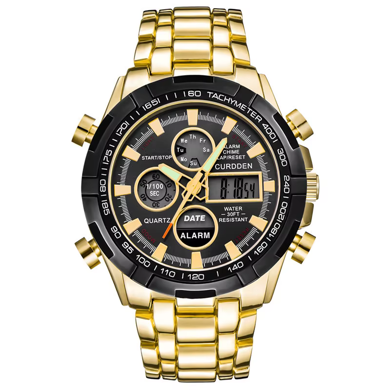 Grande marque montres pour hommes mode alliage bande double temps multi-fonction sport chronographe Montre d'affaires