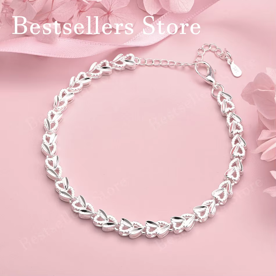 Bracelet minimaliste en forme de cœur en argent sterling 925 de 8 pouces pour les fêtes féminines