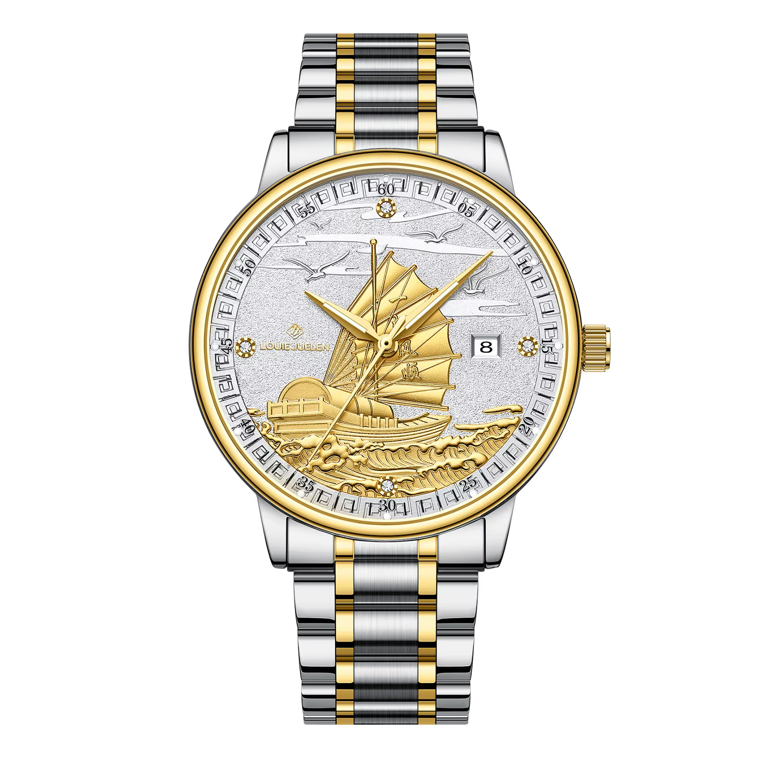 Montre pour homme Louis Jourdain, marque suisse de luxe, en or, lumineuse, étanche, avec calendrier, mouvement à quartz fluide