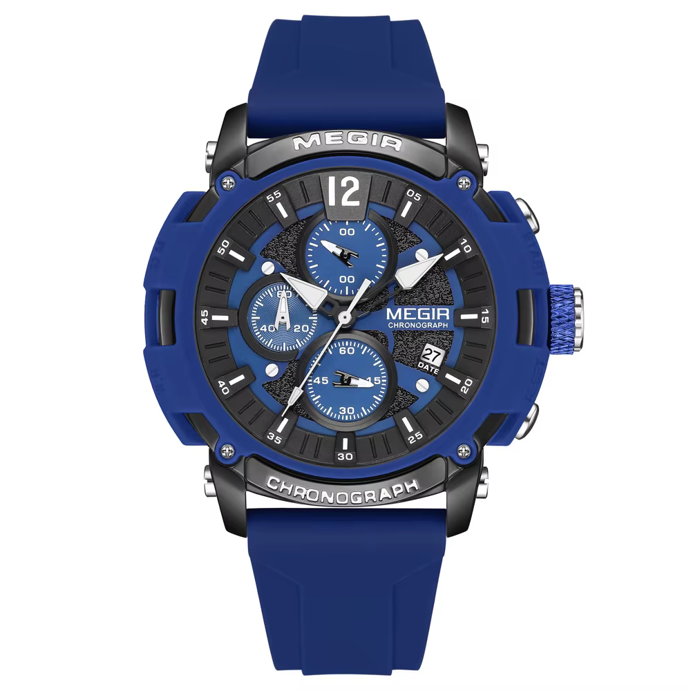 Megir montre à Quartz analogique chronographe pour hommes avec Date aiguilles lumineuses bracelet en Silicone Orange montre-bracelet étanche homme