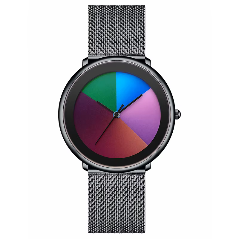 Montre Femme LIGE 2026 Unique, Cadran à Couleurs Changeantes, Montre Décontractée à Rayures, Bracelet en Maille, Étanche, Quartz