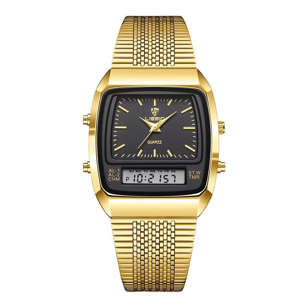 LIEBIG montres à Quartz numériques de luxe pour hommes femmes mode décontracté double affichage temps sport semaine 3Bar