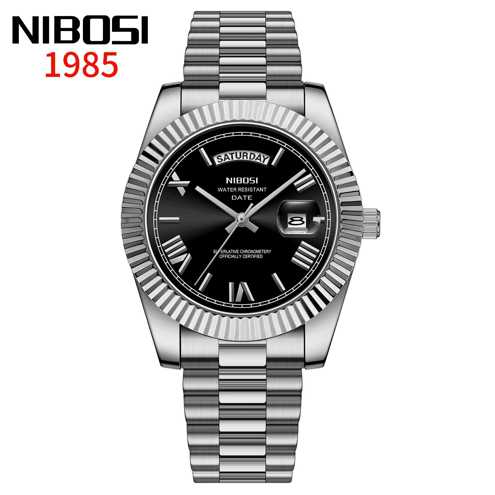 Montre NIBOSI en acier inoxydable quartz homme affichage date lumineux style mode et décontracté pour toutes les occasions