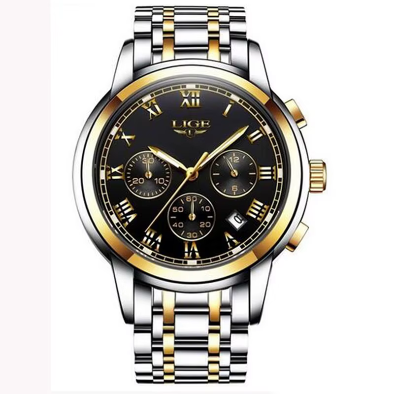 LIGE-Montre de sport à quartz étanche pour homme, montres chronographes décontractées, horloge entièrement en acier, marque supérieure, mode de luxe