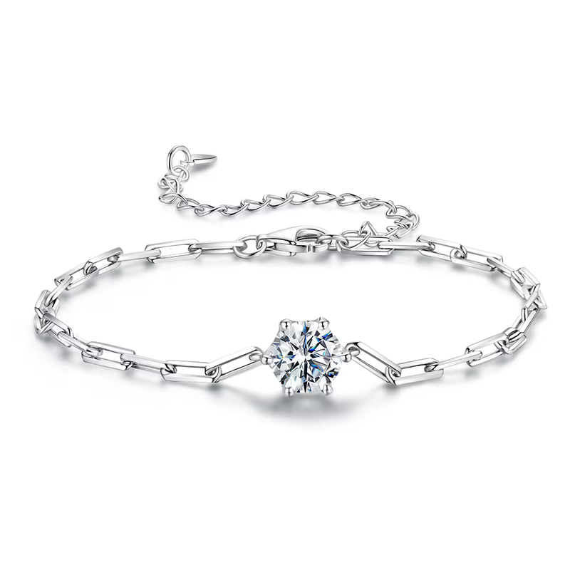Bracelet en argent sterling 925 avec moissanite 0.65cm certifiée pour femmes, bijou classique pour occasions spéciales
