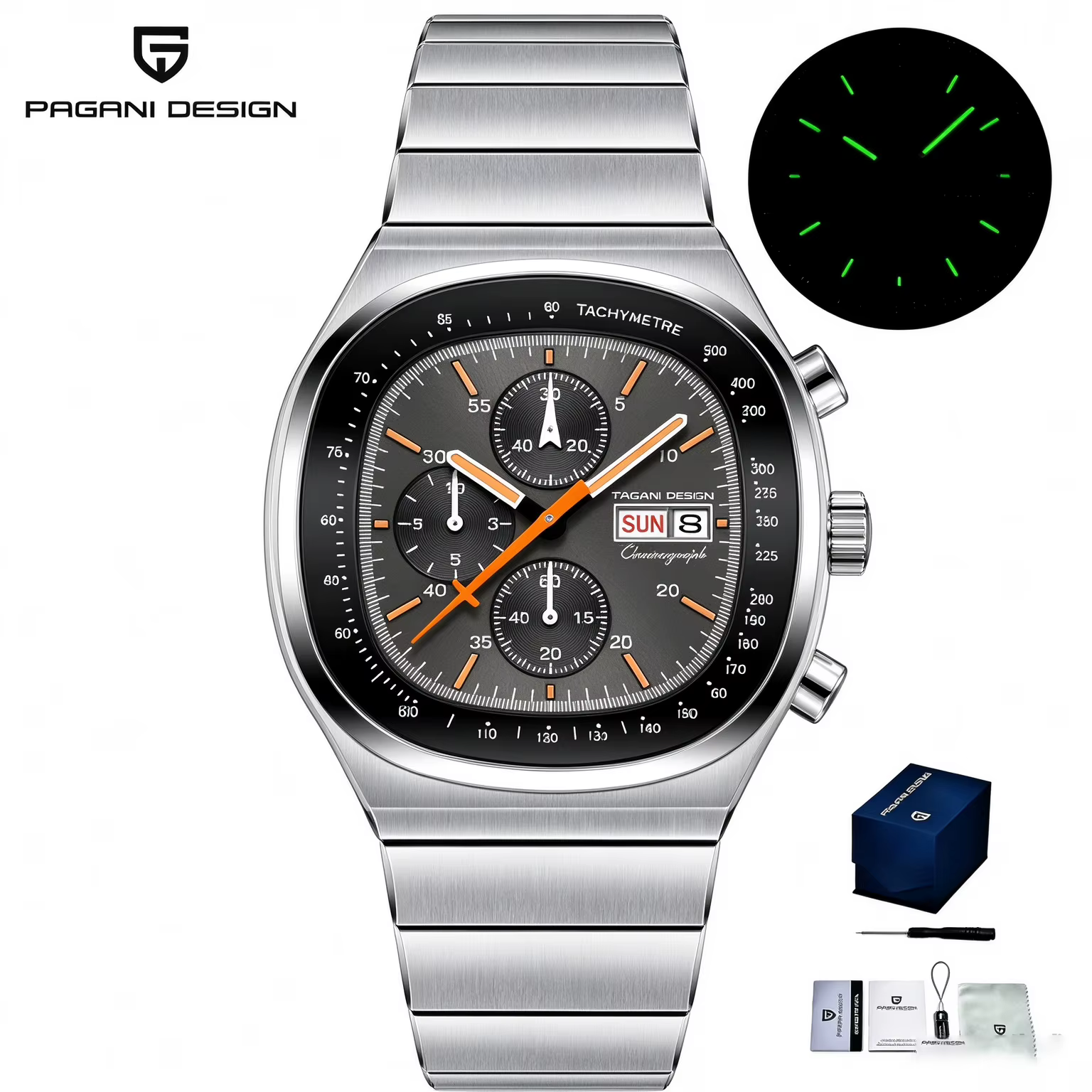 Montre chronographe carrée PAGANI DESIGN PD1819 pour homme, mouvement japonais Miyota OS000, verre saphir, étanche, montre sport.