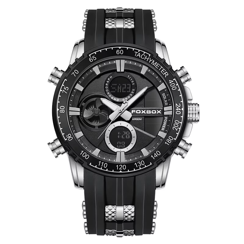 Montre électronique extérieure homme mode sport décontracté affichage double heure en silicone étanche 5 bars alarme chronographe