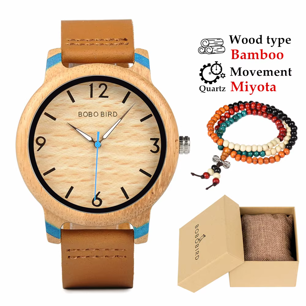 BOBO BIRD Montre-bracelet à quartz japonaise en bambou pour homme, bracelet personnalisé OEM, cadeau gratuit, livraison directe