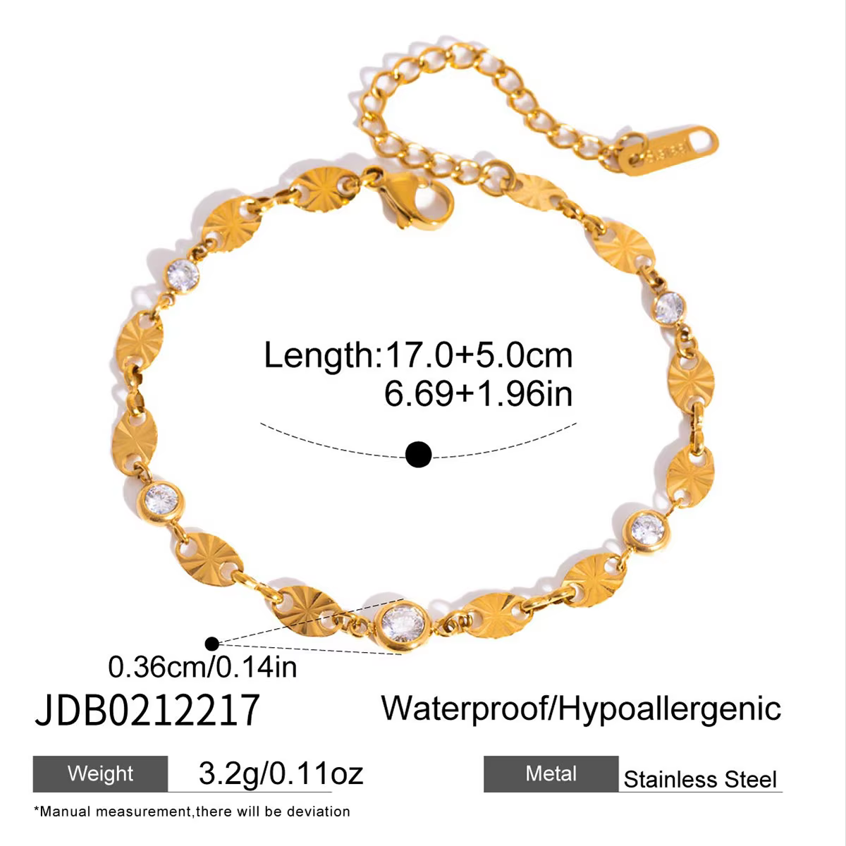 Bracelet chaîne plaqué or 18 carats pour femme