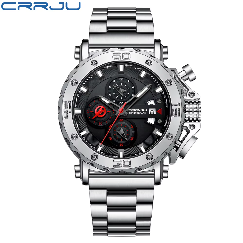 CRRJU montre pour hommes Top marque de luxe grand cadran en acier inoxydable étanche chronographe montres avec Date Relogio Masculino
