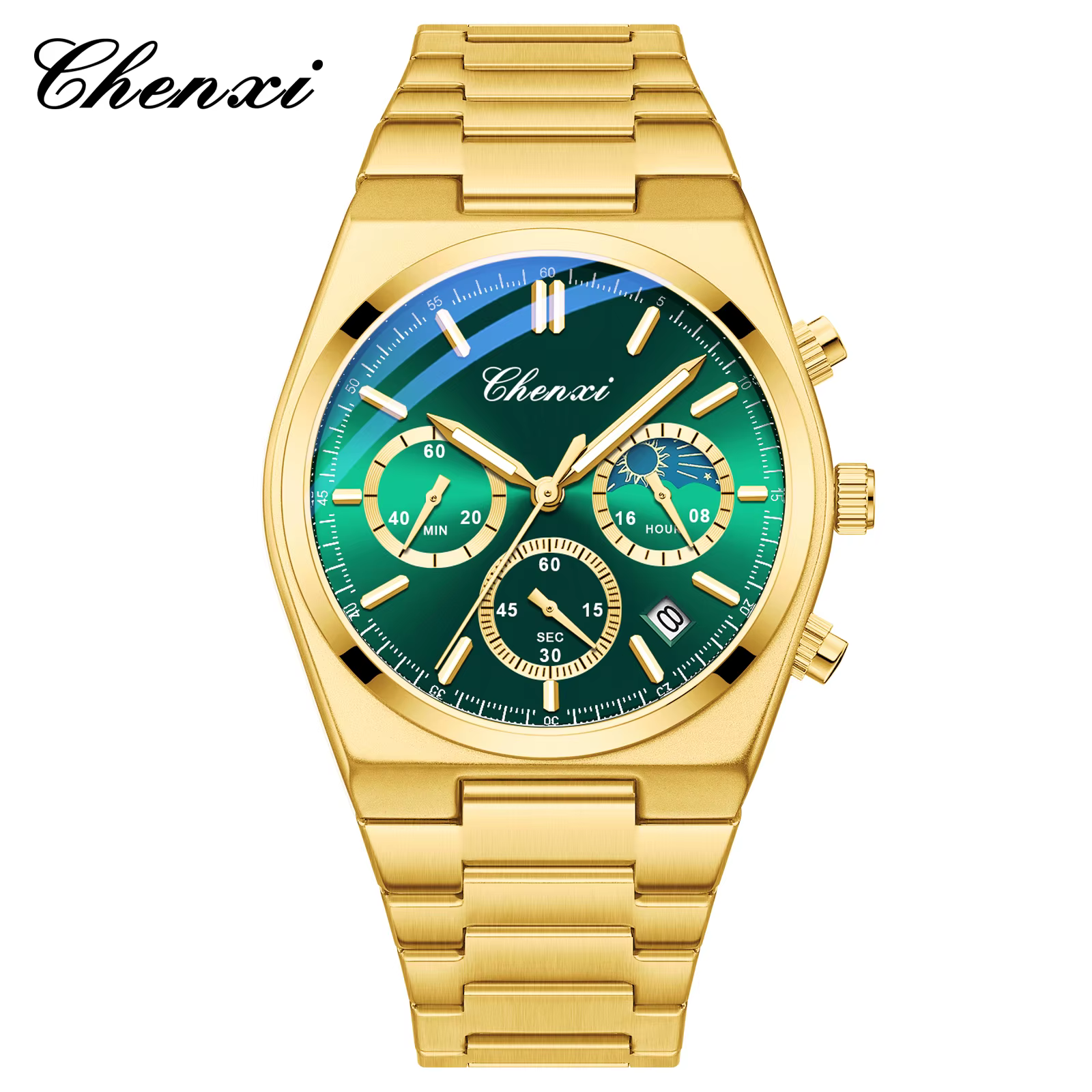 CHENXI Original montres de luxe pour homme multifonctionnel chronographe Date Quartz hommes horloge affaires en acier inoxydable montre en or