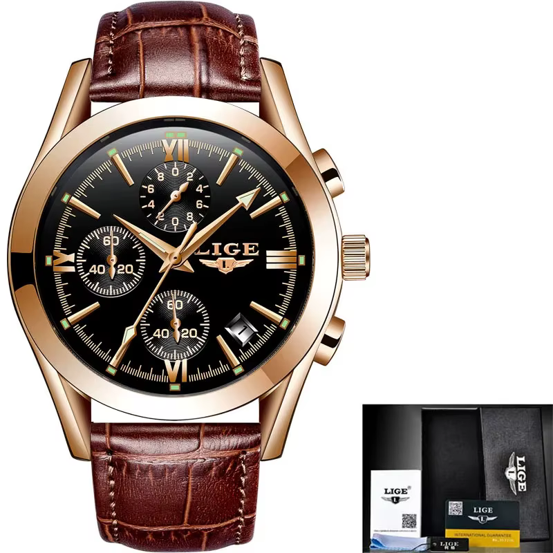 LIGE nouvelle mode hommes montres haut de gamme de luxe décontracté militaire en cuir Quartz homme montre affaires étanche sport chronographe
